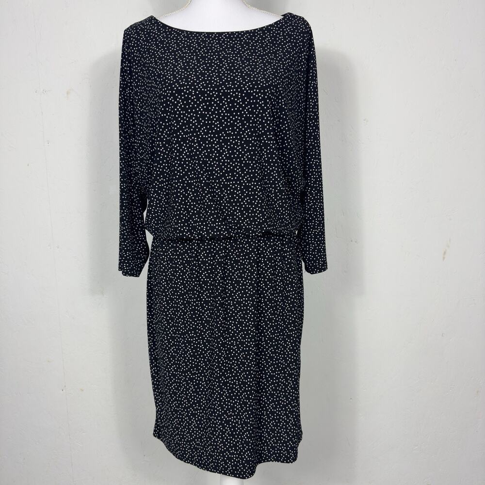 Women’s Anne Klein Polka Dot Dress Size 8 Career Workwear Flowy Stretchy Blouson
